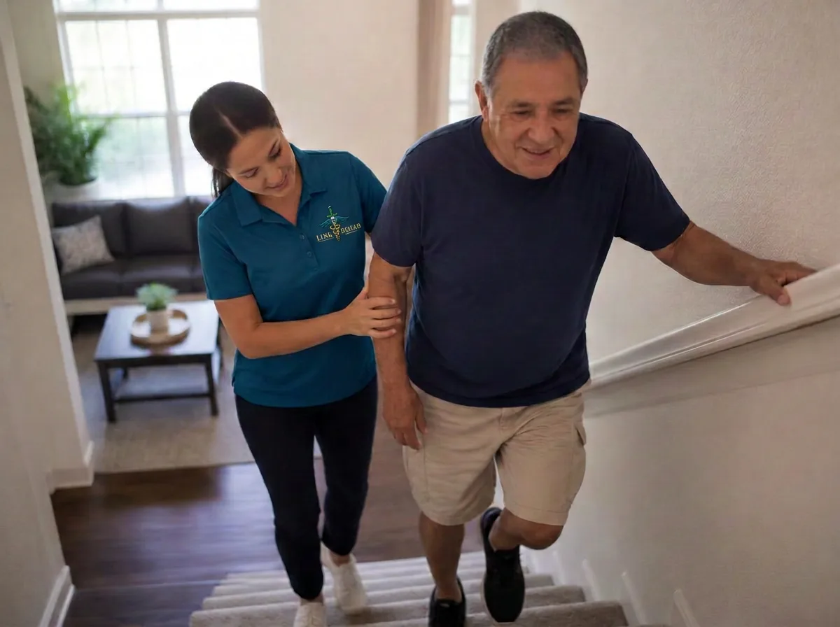 Link Rehab clinician providing in-home rehabilitation care to a patient.